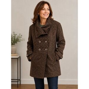Steve Madden Wool Blend Coat size Lg Double Breasted Brown Hand Pockets
